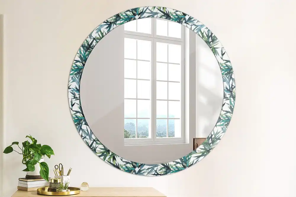 Round wall mirror decor Blue palm trees