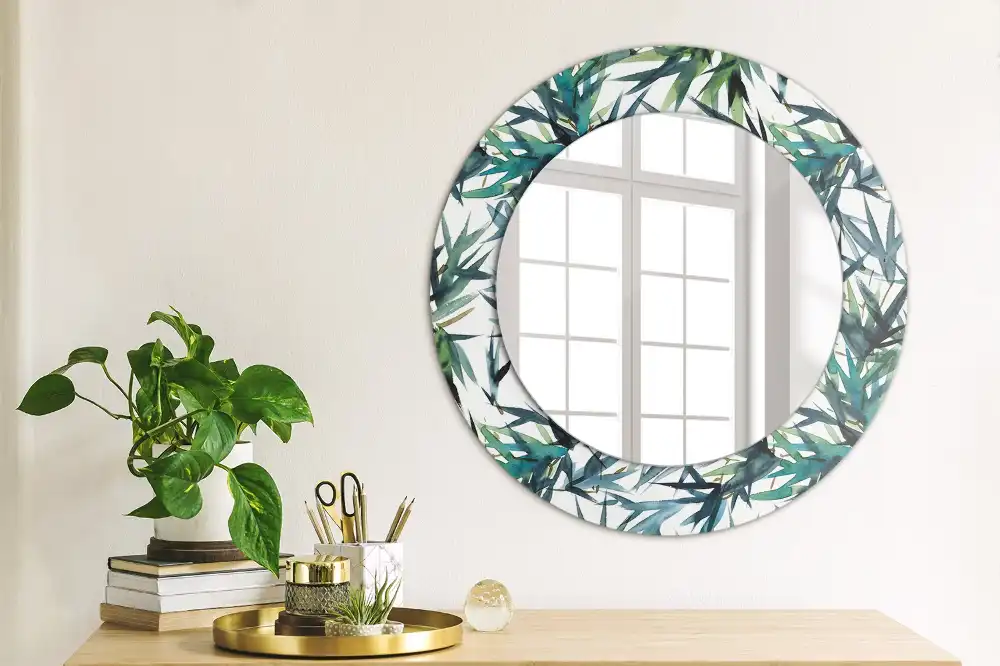 Round wall mirror decor Blue palm trees