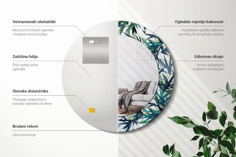 Round wall mirror decor Blue palm trees