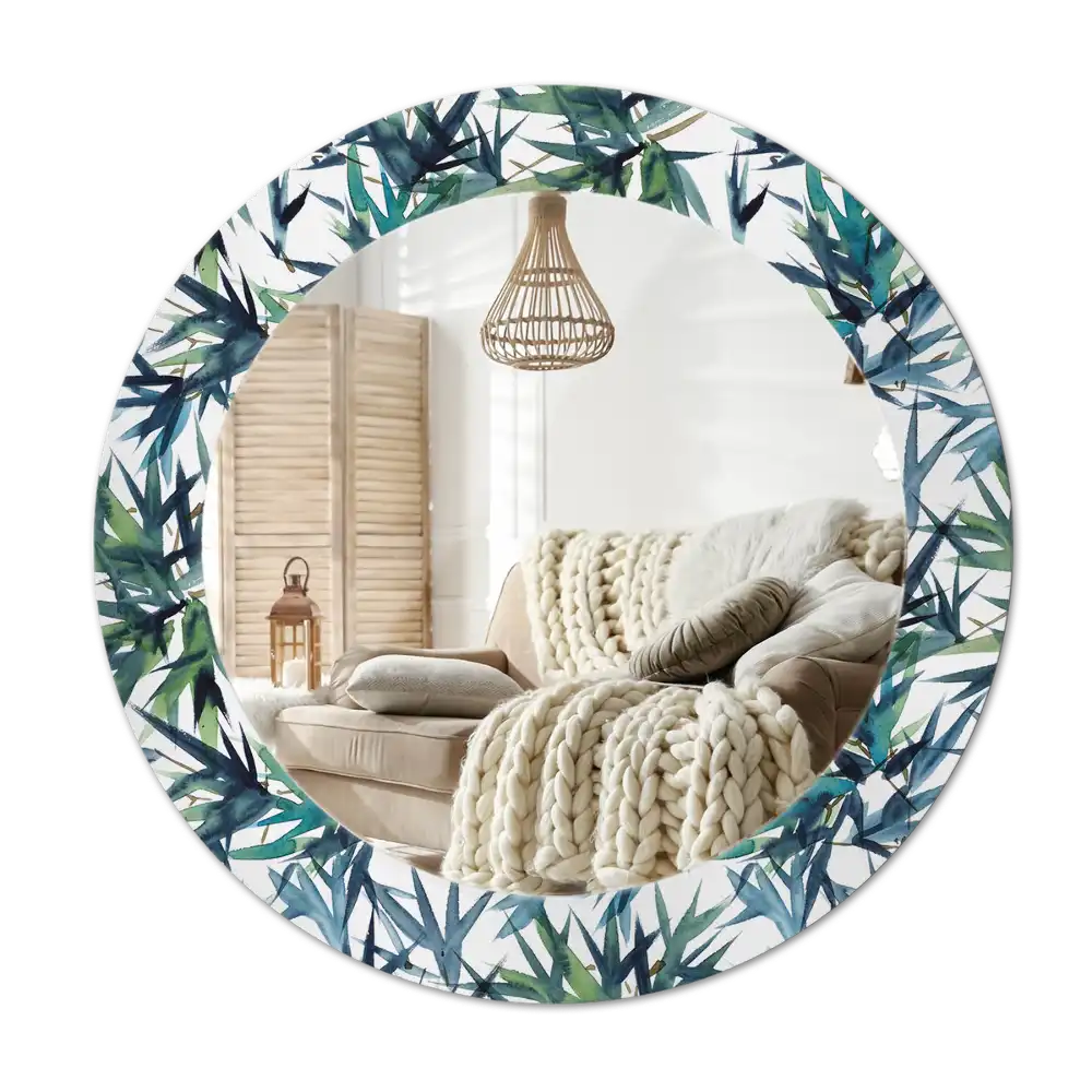 Round wall mirror decor Blue palm trees