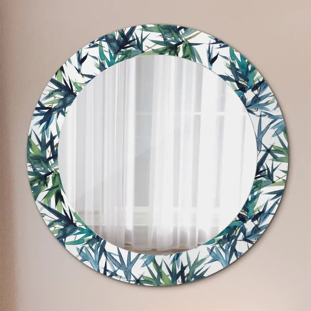 Round wall mirror decor Blue palm trees
