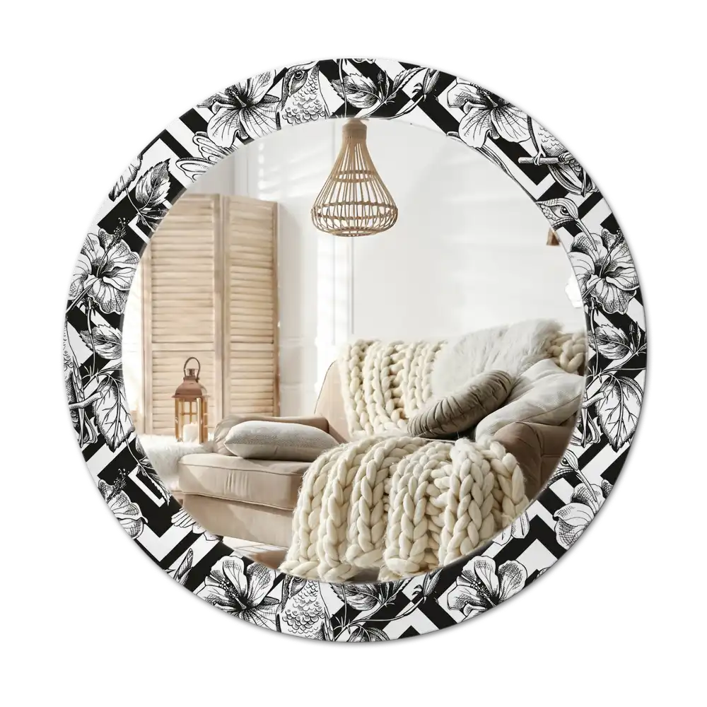 Round printed mirror Hummingbirds