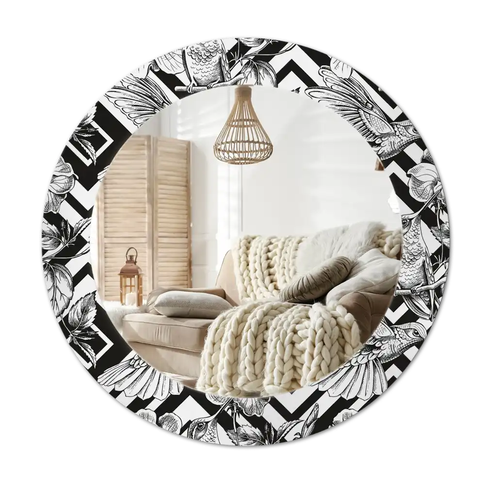 Round printed mirror Hummingbirds
