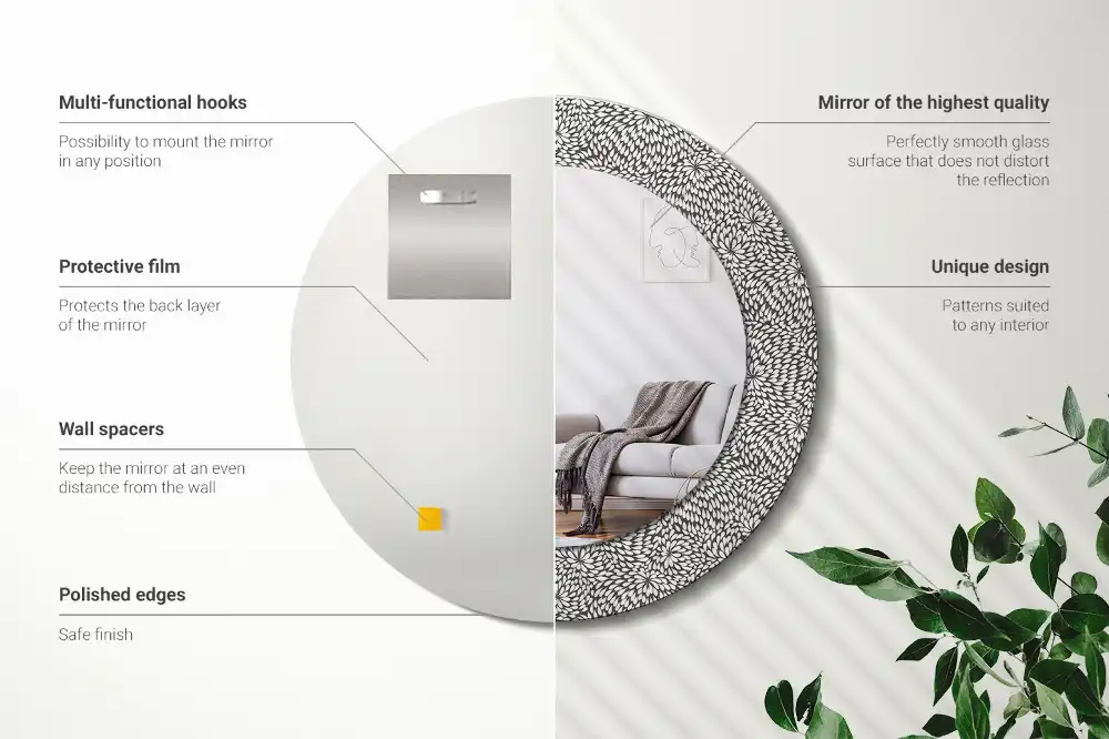 Round wall mirror decor Floral pattern