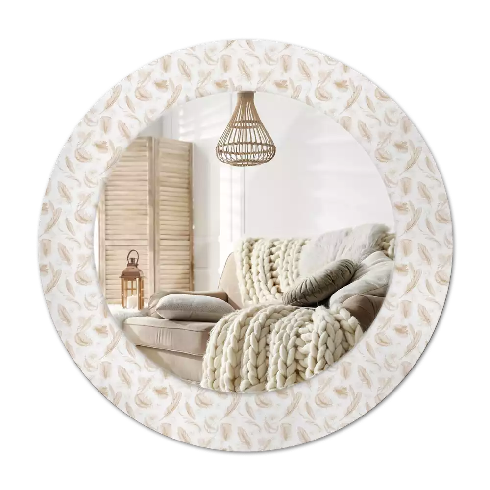 Round printed mirror Bird feathers