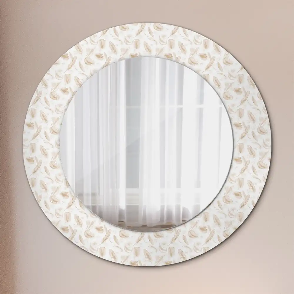 Round printed mirror Bird feathers