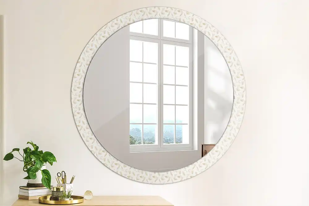 Round printed mirror Bird feathers