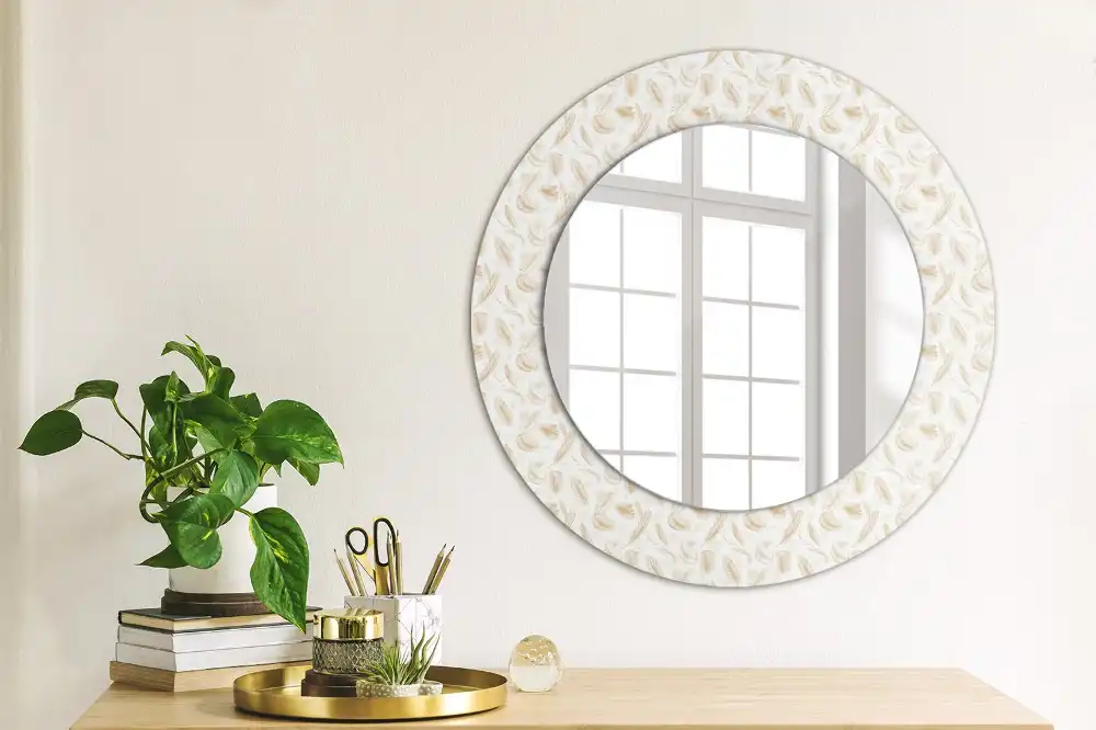 Round printed mirror Bird feathers