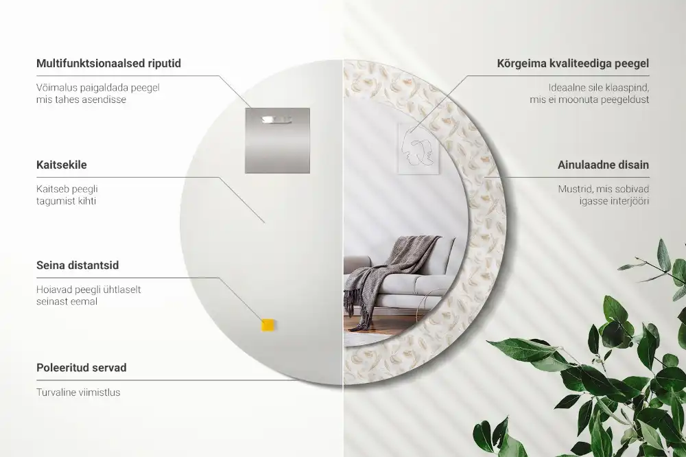 Round printed mirror Bird feathers