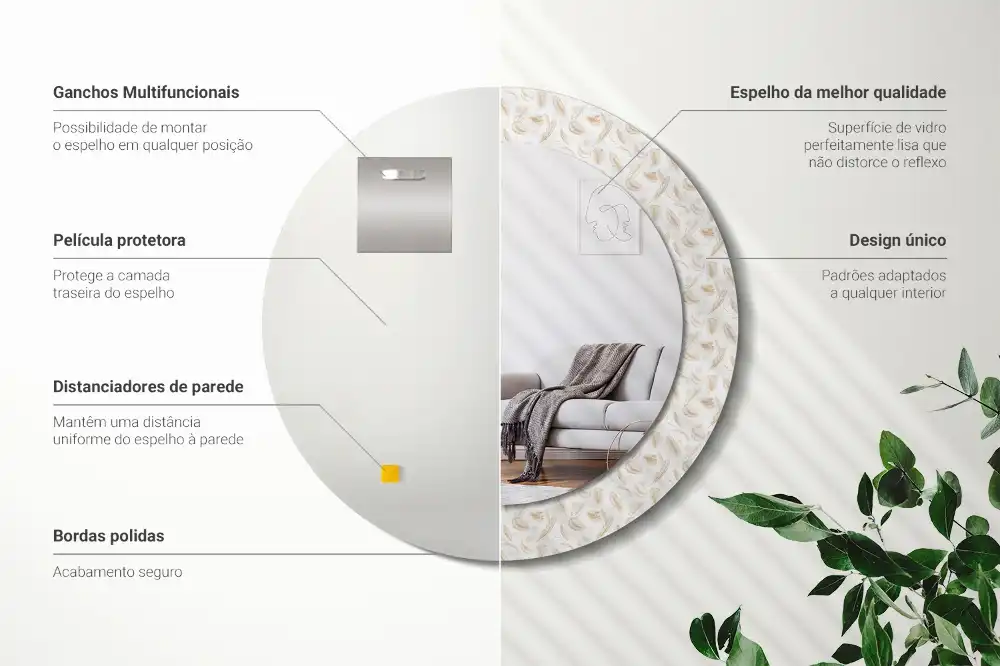 Round printed mirror Bird feathers