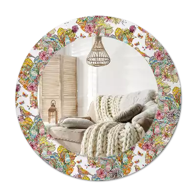 Round mirror frame with print Fairytale flowers