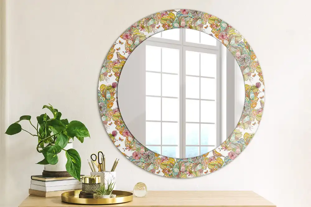 Round mirror frame with print Fairytale flowers