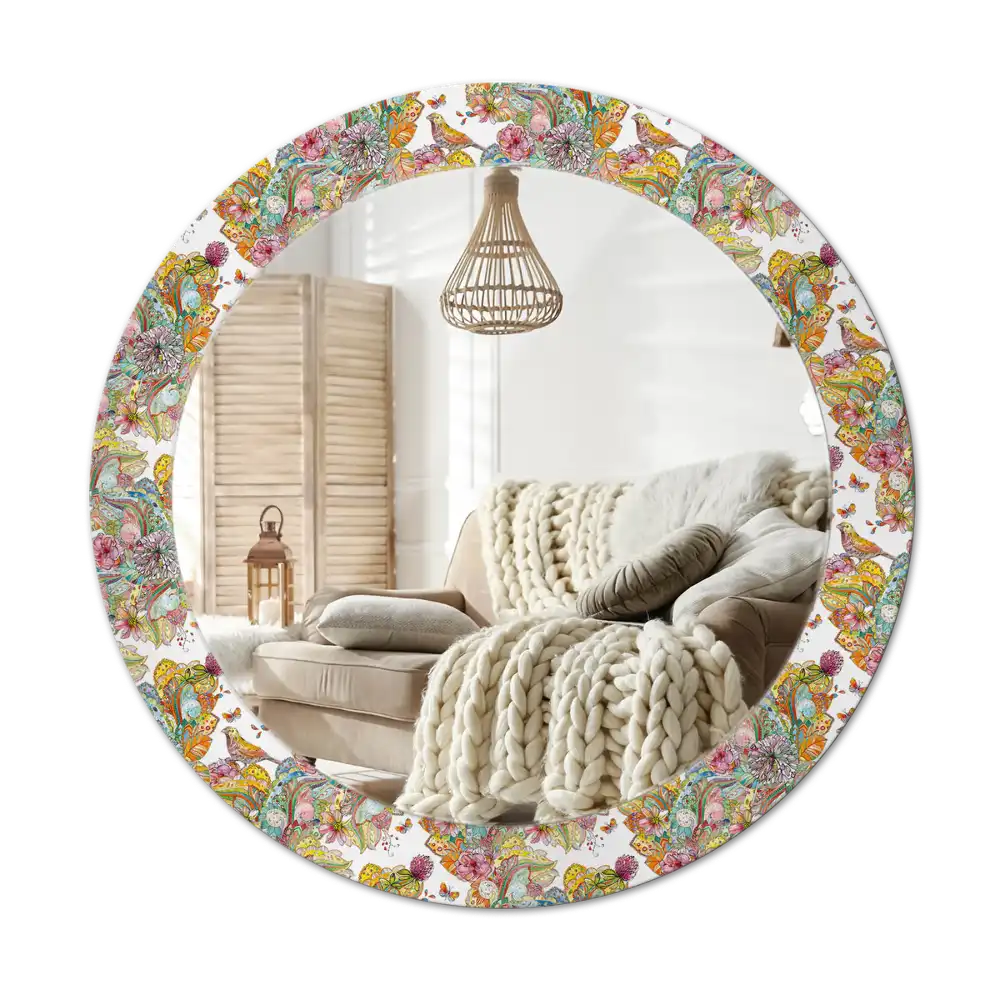 Round mirror frame with print Fairytale flowers