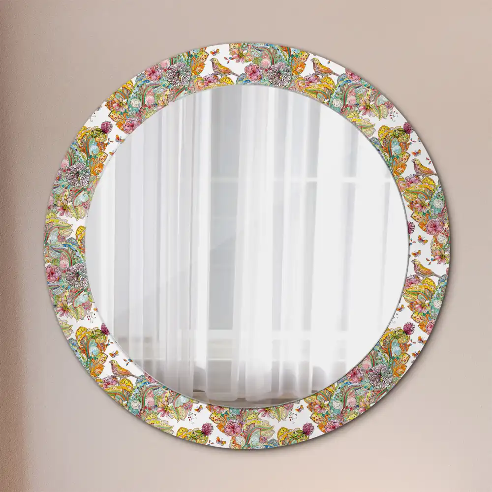Round mirror frame with print Fairytale flowers