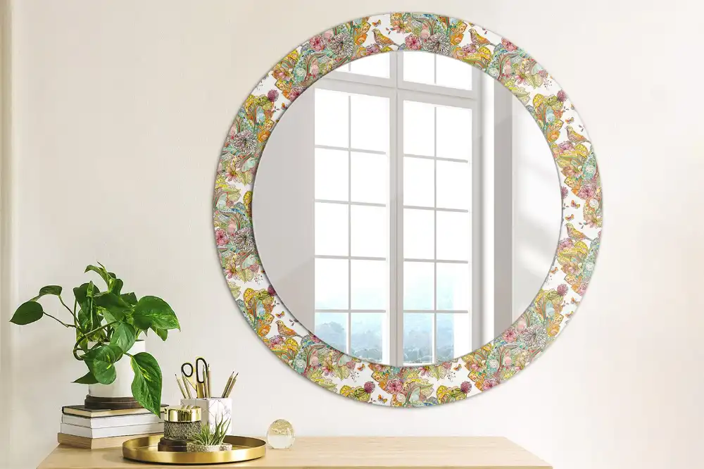 Round mirror frame with print Fairytale flowers