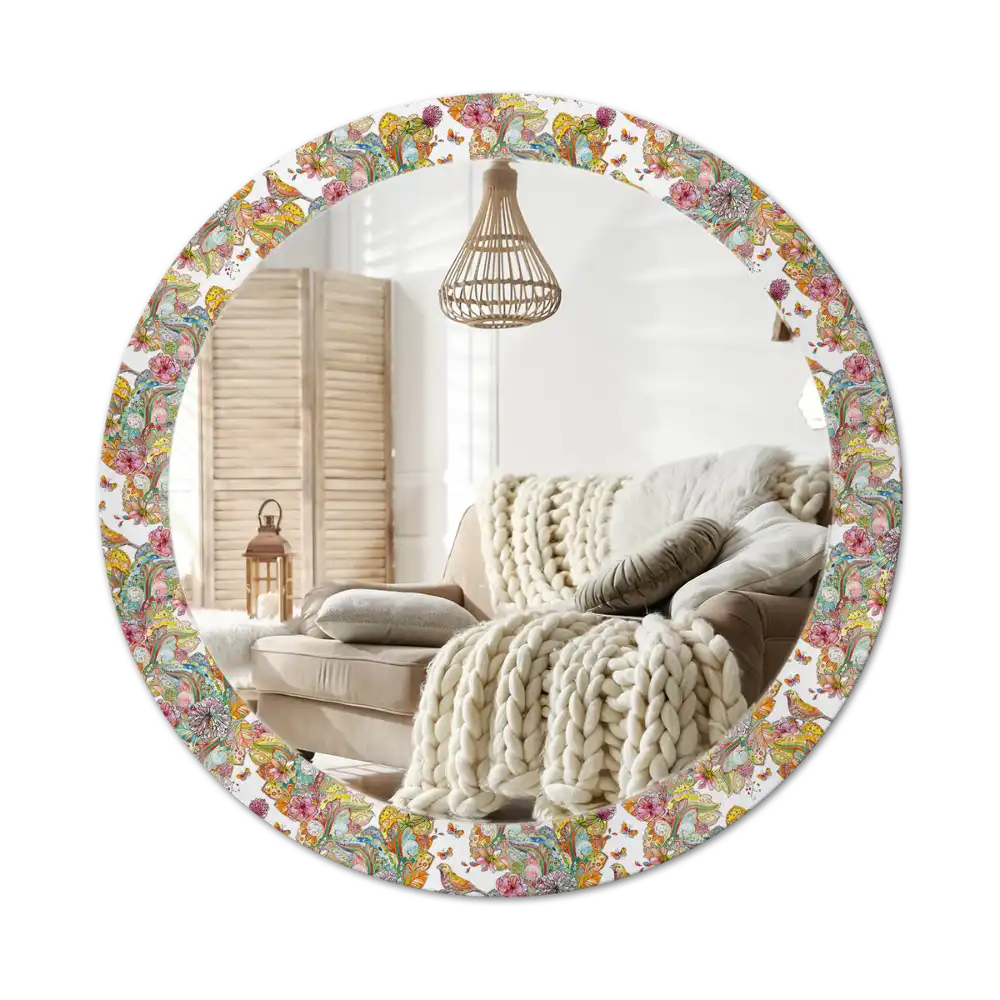 Round mirror frame with print Fairytale flowers