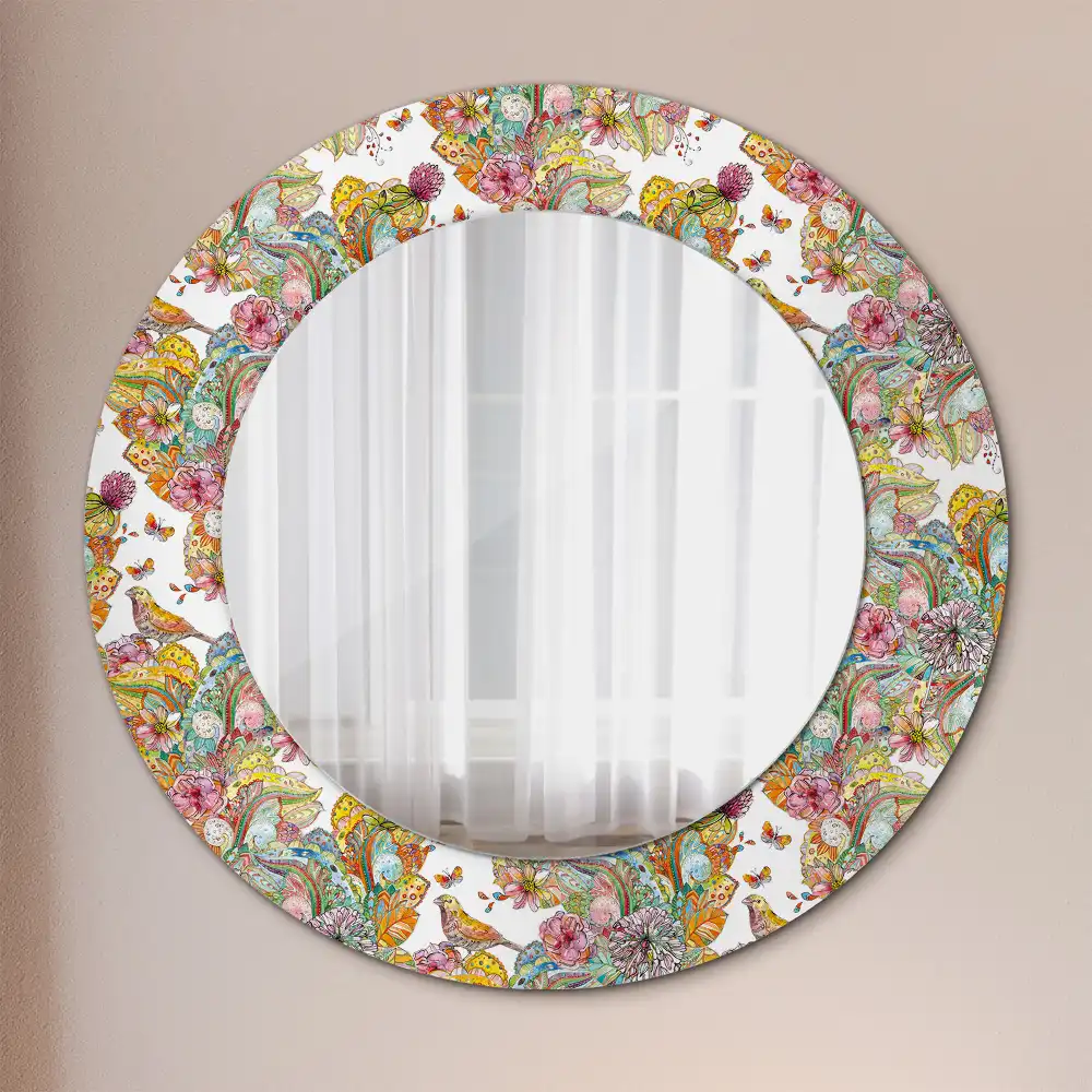 Round mirror frame with print Fairytale flowers
