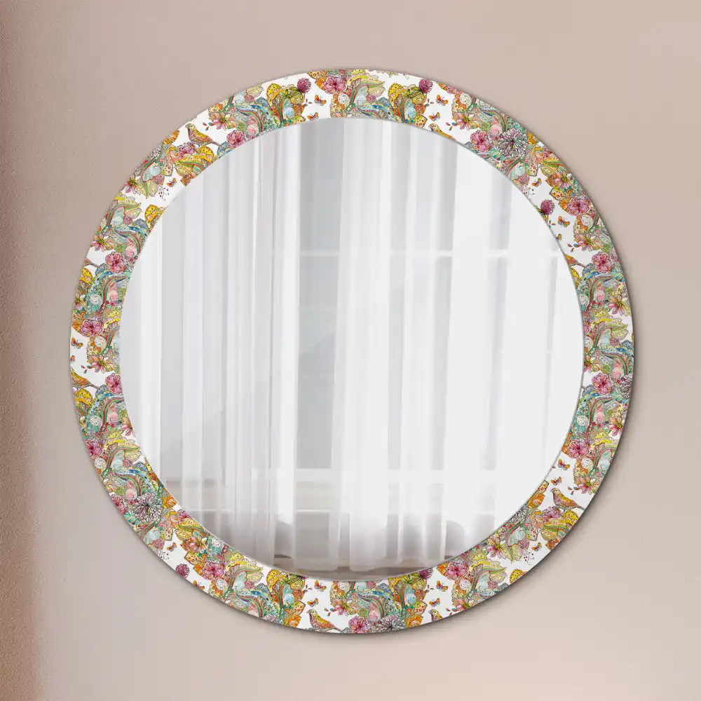 Round mirror frame with print Fairytale flowers
