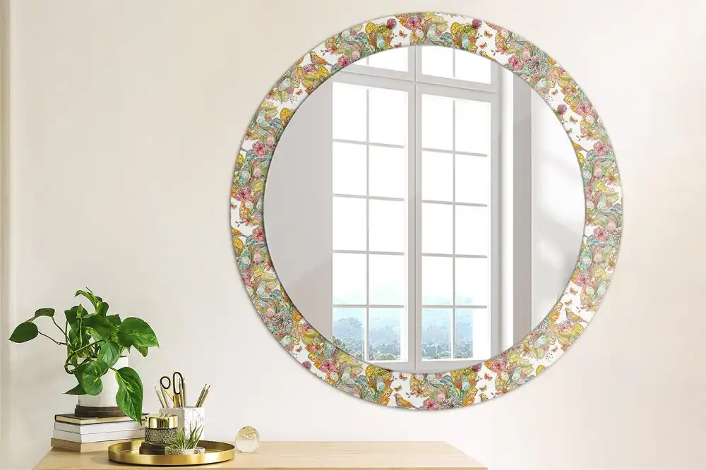 Round mirror frame with print Fairytale flowers