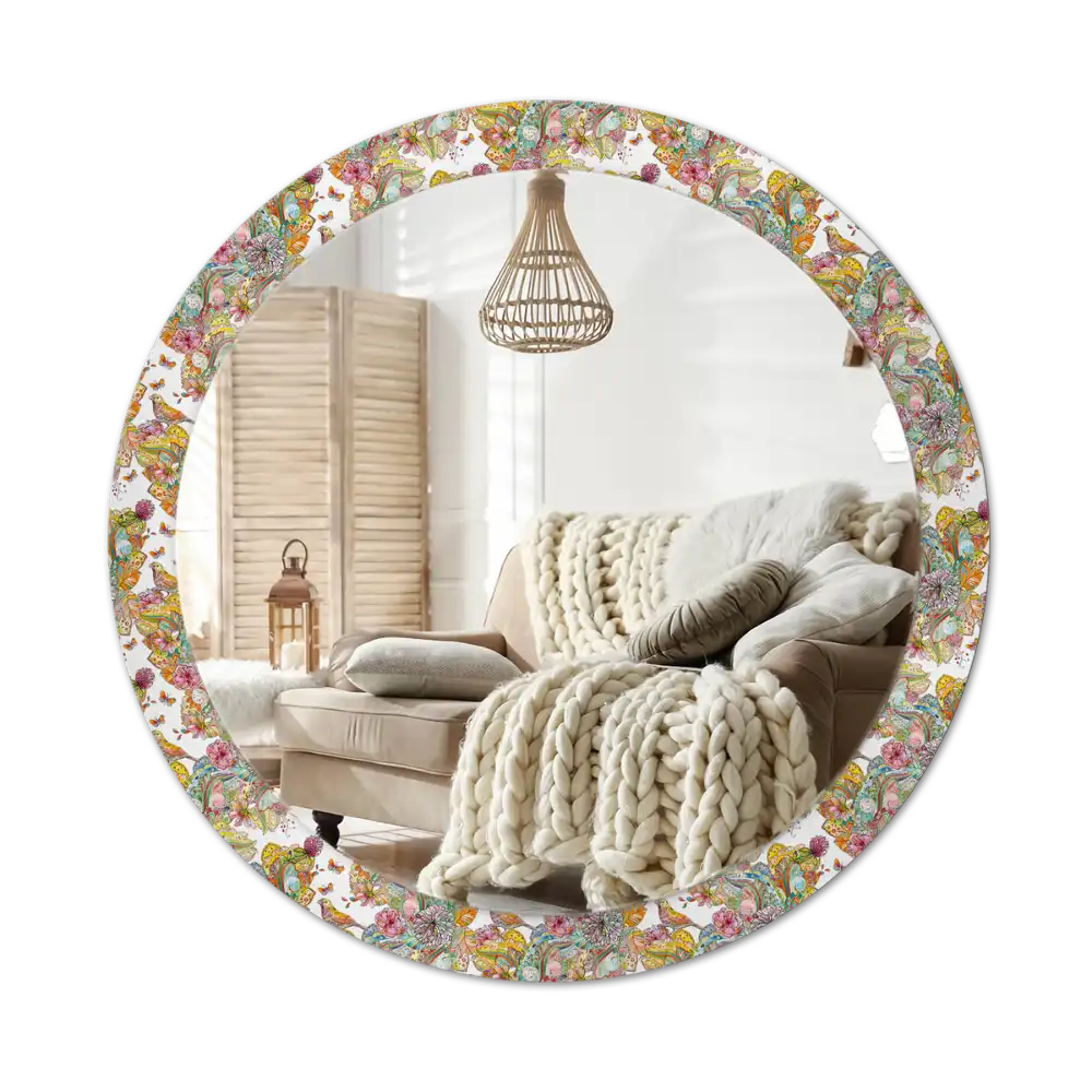 Round mirror frame with print Fairytale flowers