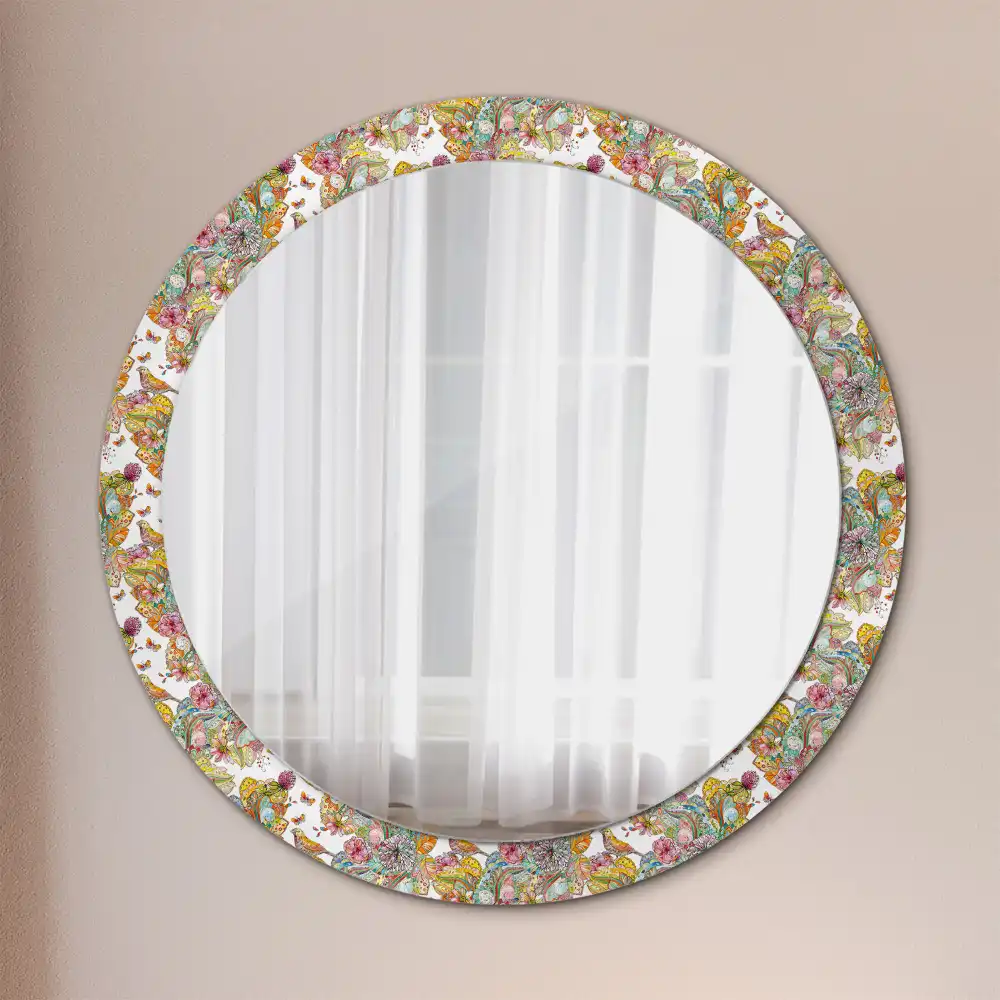Round mirror frame with print Fairytale flowers