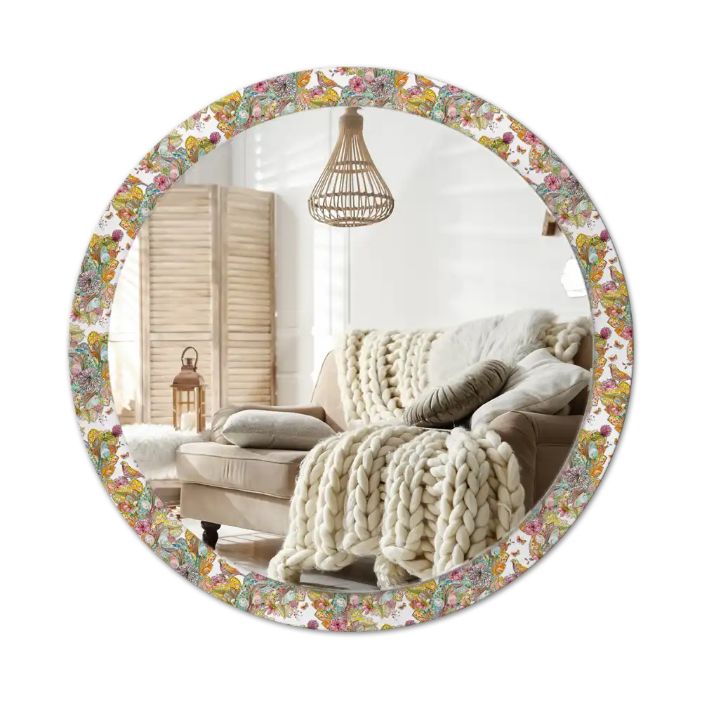 Round mirror frame with print Fairytale flowers