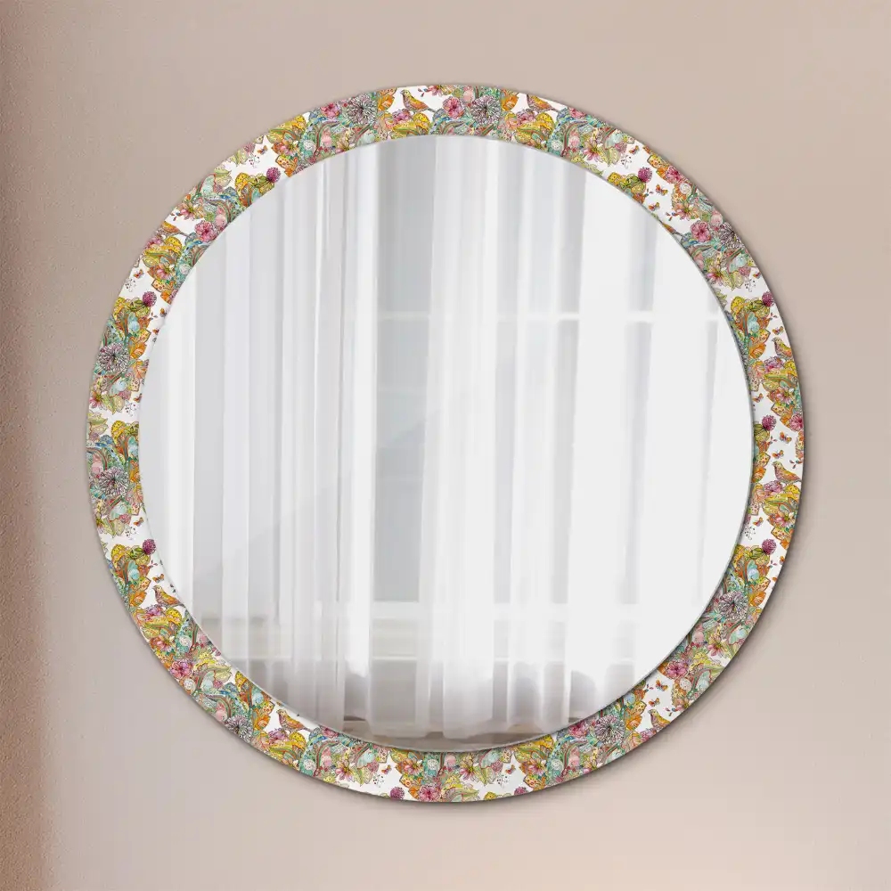 Round mirror frame with print Fairytale flowers