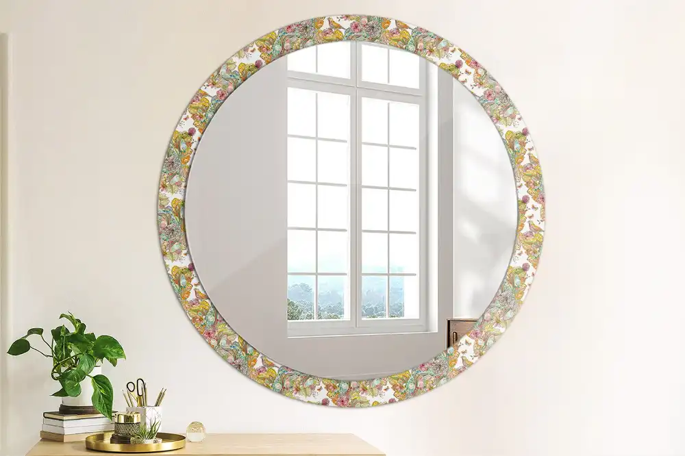 Round mirror frame with print Fairytale flowers