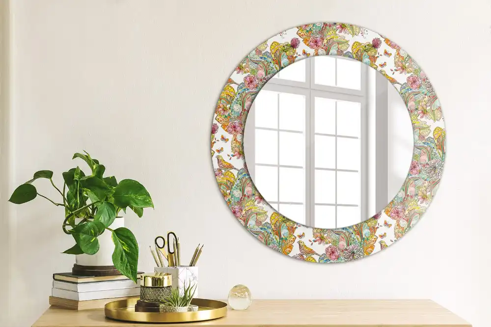 Round mirror frame with print Fairytale flowers