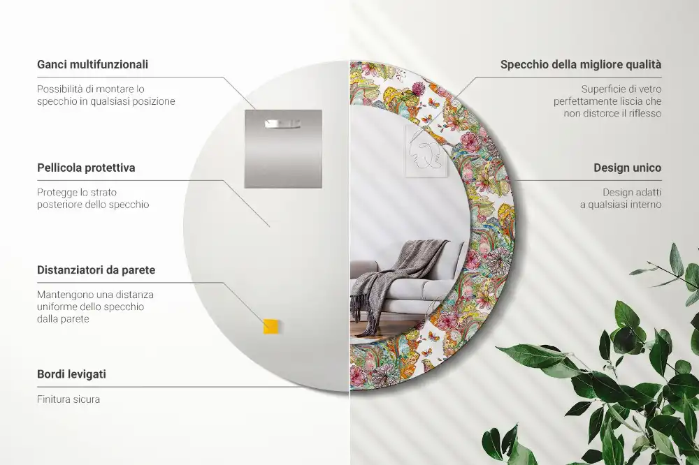 Round mirror frame with print Fairytale flowers