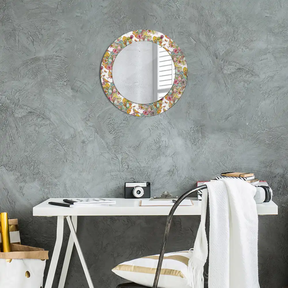 Round mirror frame with print Fairytale flowers