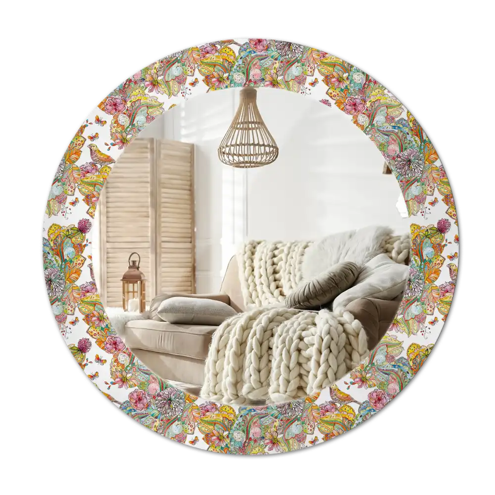 Round mirror frame with print Fairytale flowers