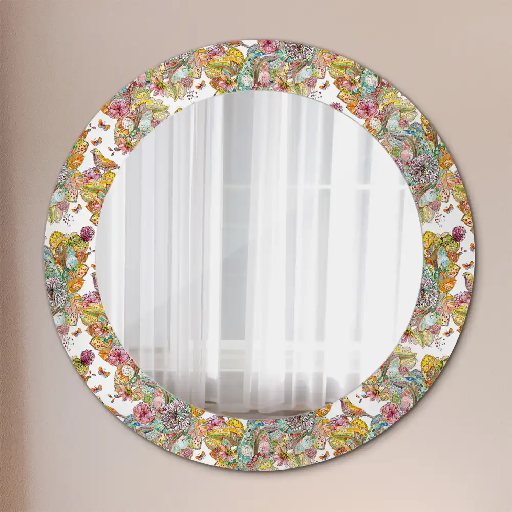 Round mirror frame with print Fairytale flowers