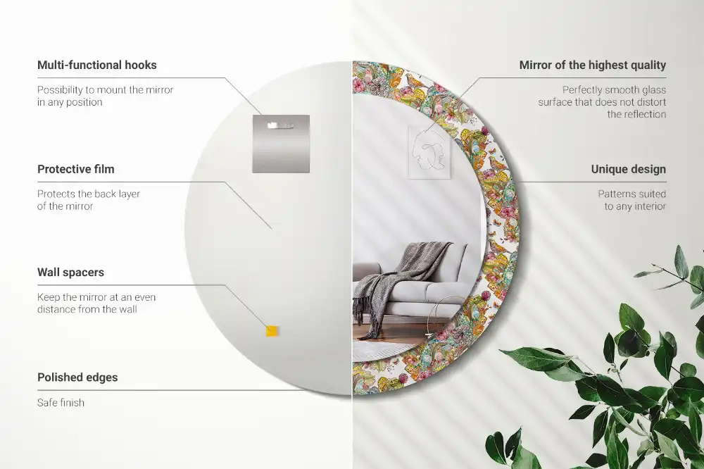 Round mirror frame with print Fairytale flowers