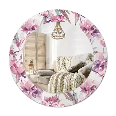 Round decorative mirror Peonies flowers
