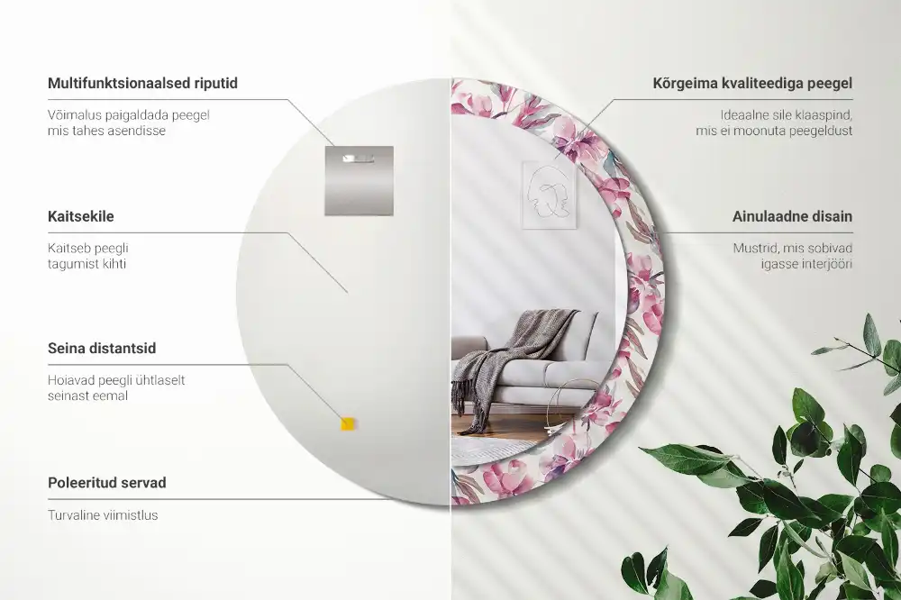 Round decorative mirror Peonies flowers