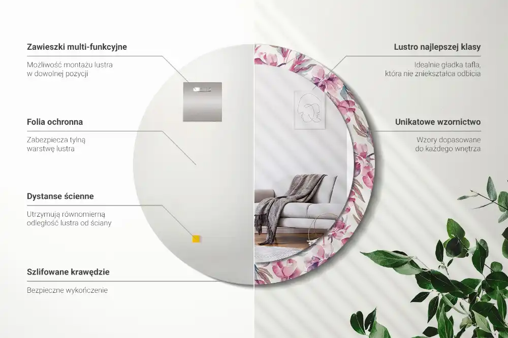 Round decorative mirror Peonies flowers