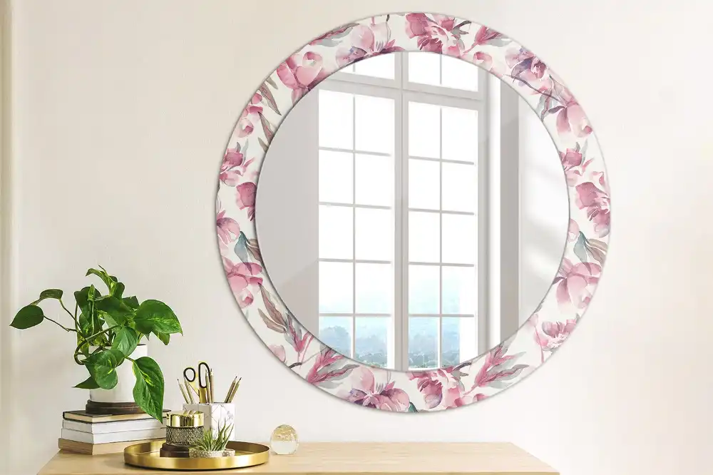 Round decorative mirror Peonies flowers