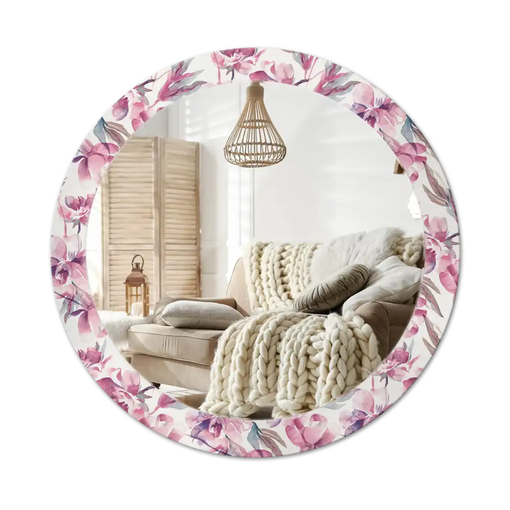Round decorative mirror Peonies flowers