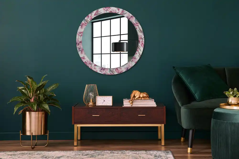 Round decorative mirror Peonies flowers