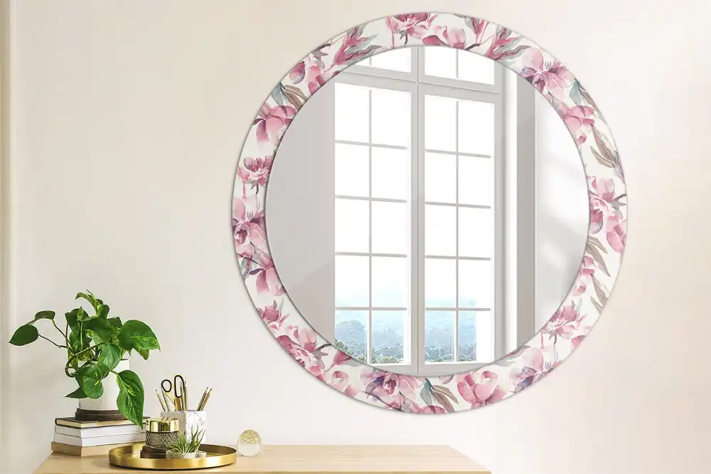 Round decorative mirror Peonies flowers
