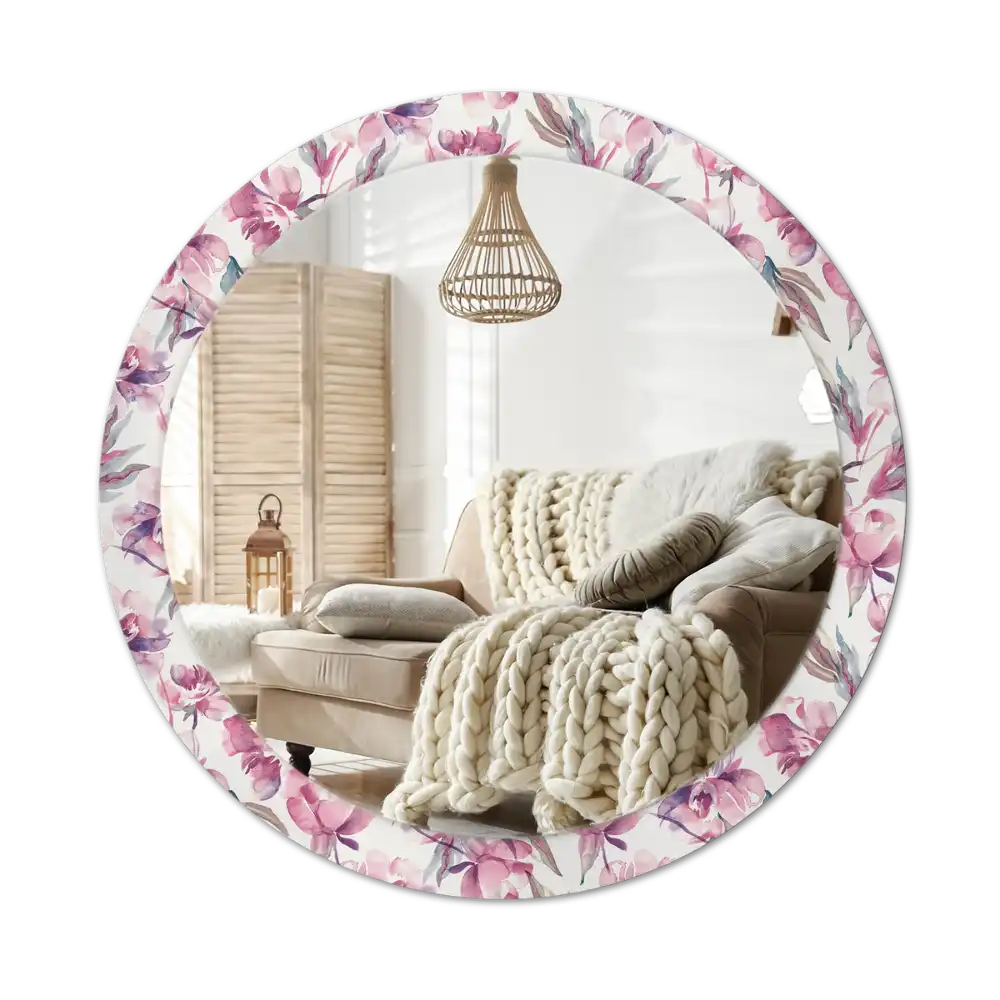 Round decorative mirror Peonies flowers