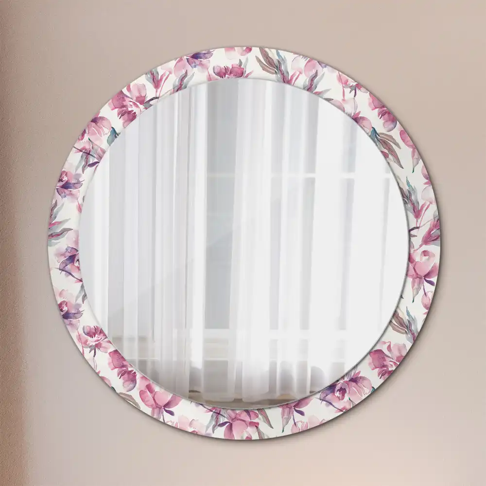 Round decorative mirror Peonies flowers