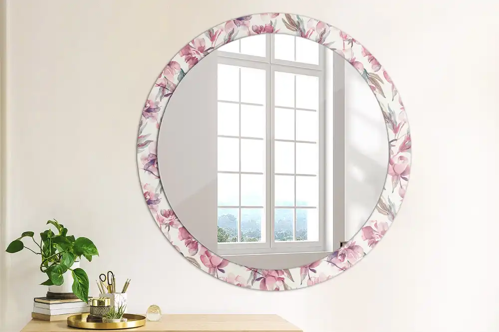 Round decorative mirror Peonies flowers
