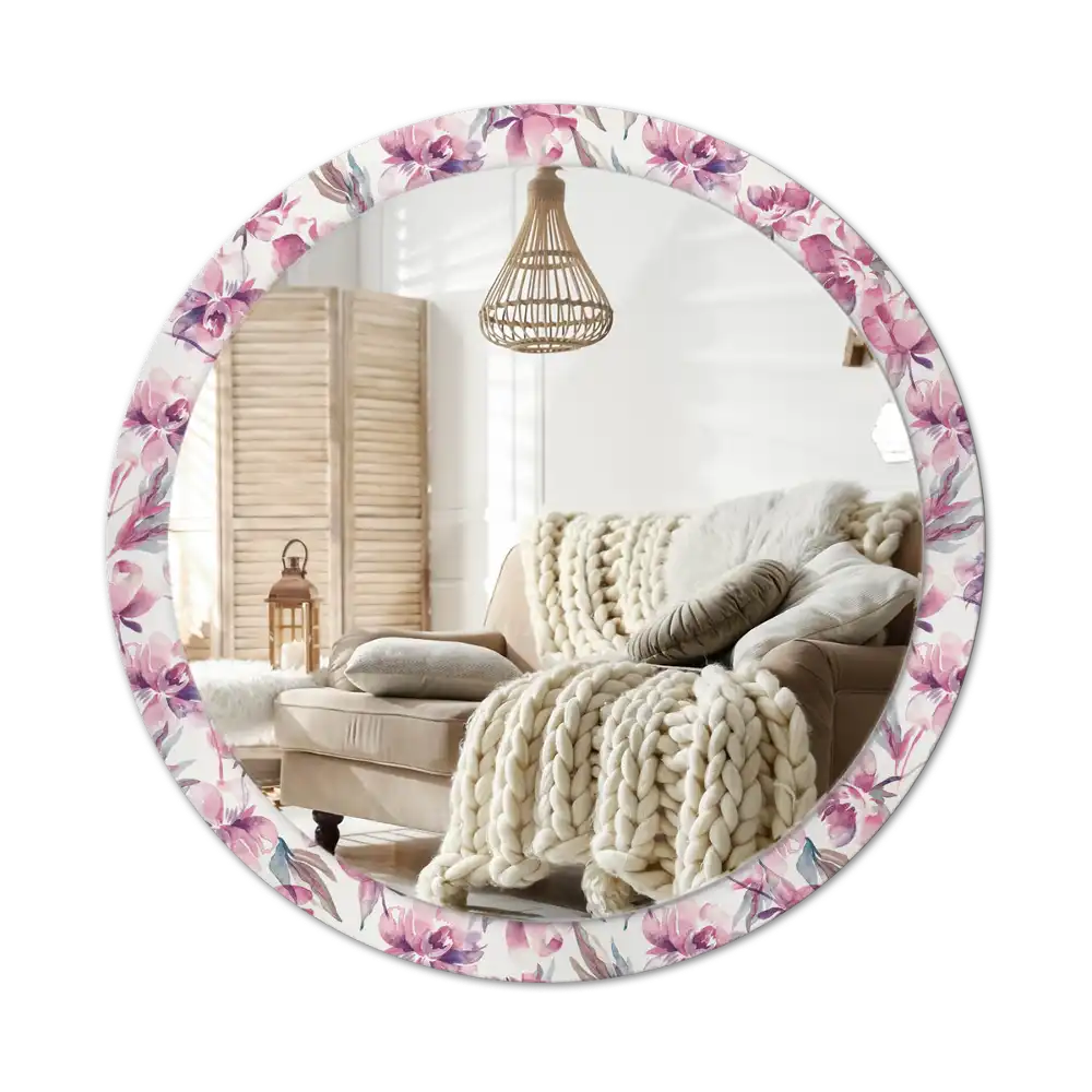 Round decorative mirror Peonies flowers