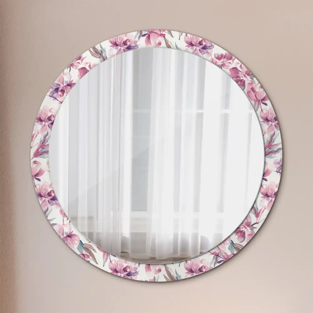 Round decorative mirror Peonies flowers