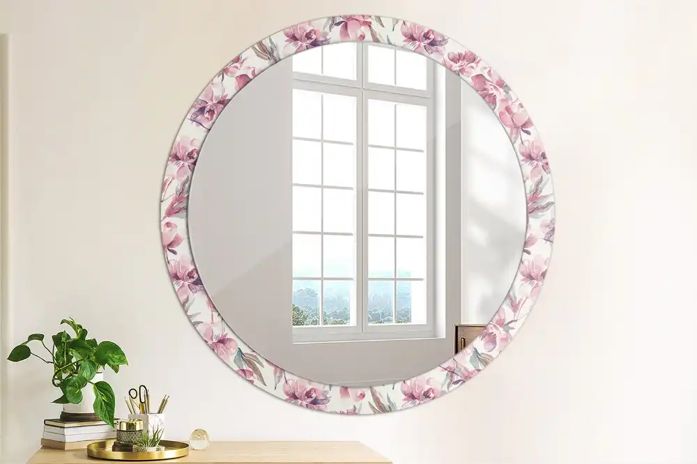 Round decorative mirror Peonies flowers
