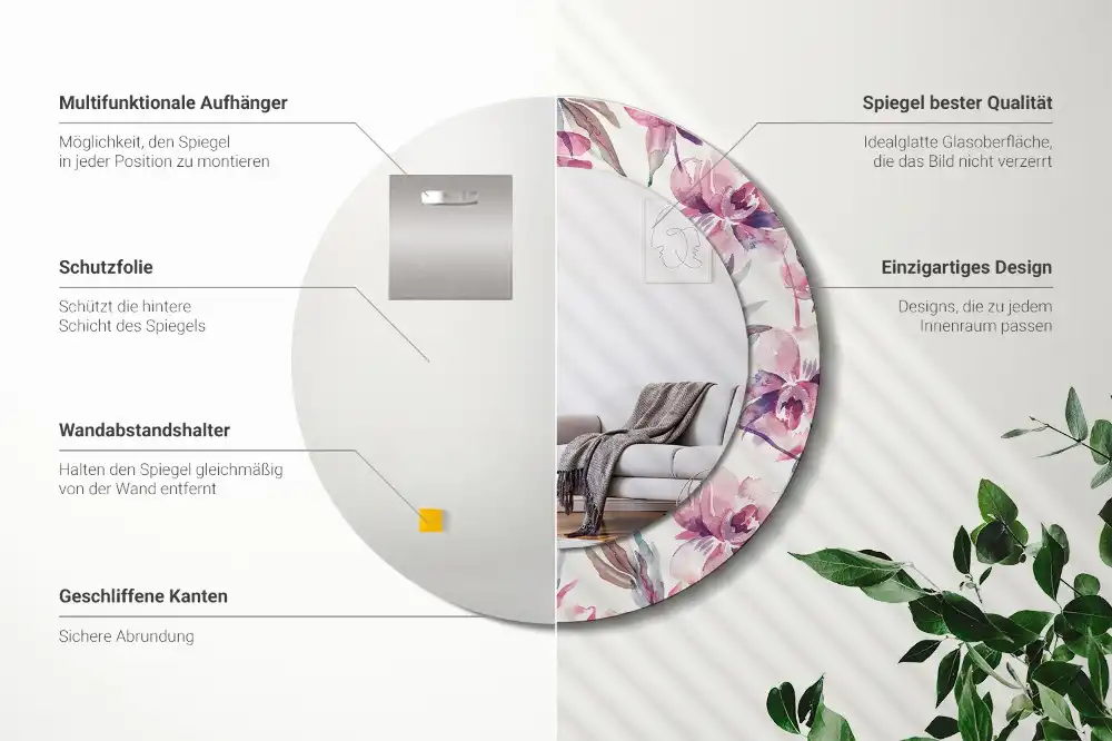 Round decorative mirror Peonies flowers