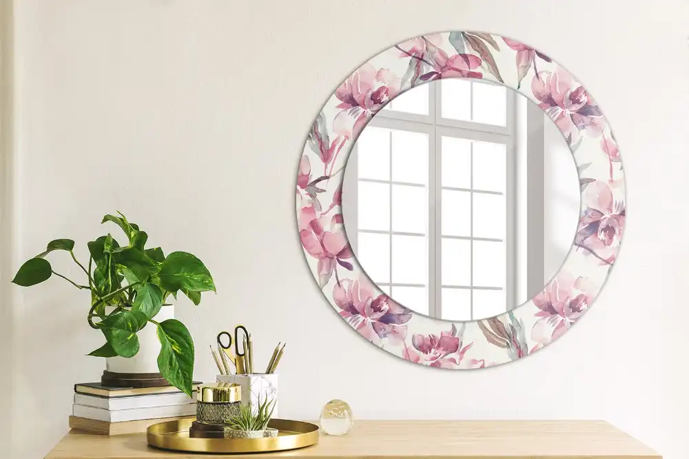 Round decorative mirror Peonies flowers
