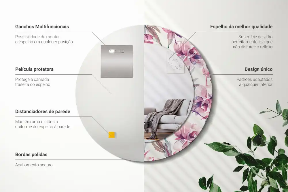 Round decorative mirror Peonies flowers